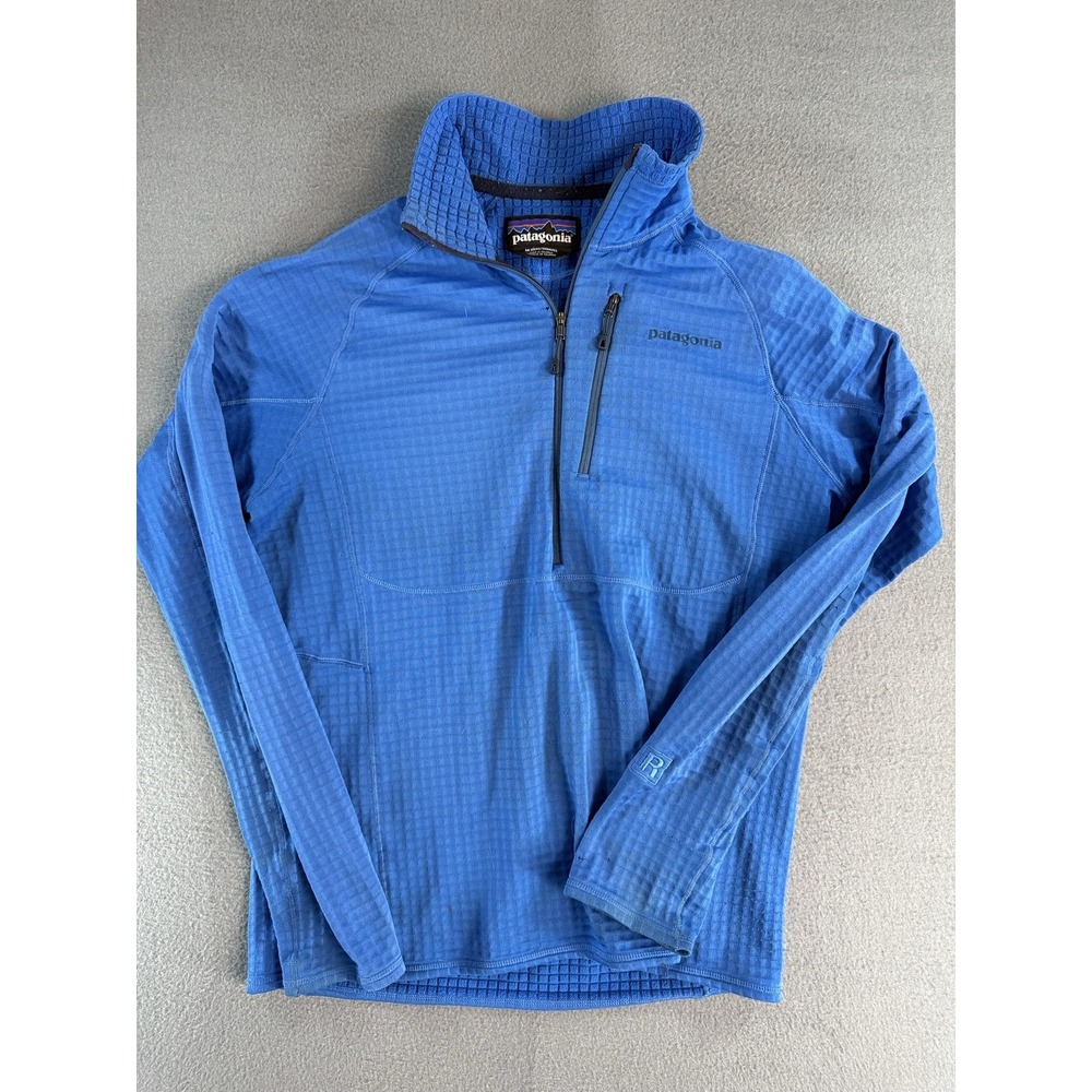 Patagonia R1 Pullover Mens Medium Blue Fleece 1/4 Zip Hiking Thermal Top Waffle